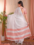 Shree Shyam Fashion The White Loom White Linen Cotton Saree | Grocsy
