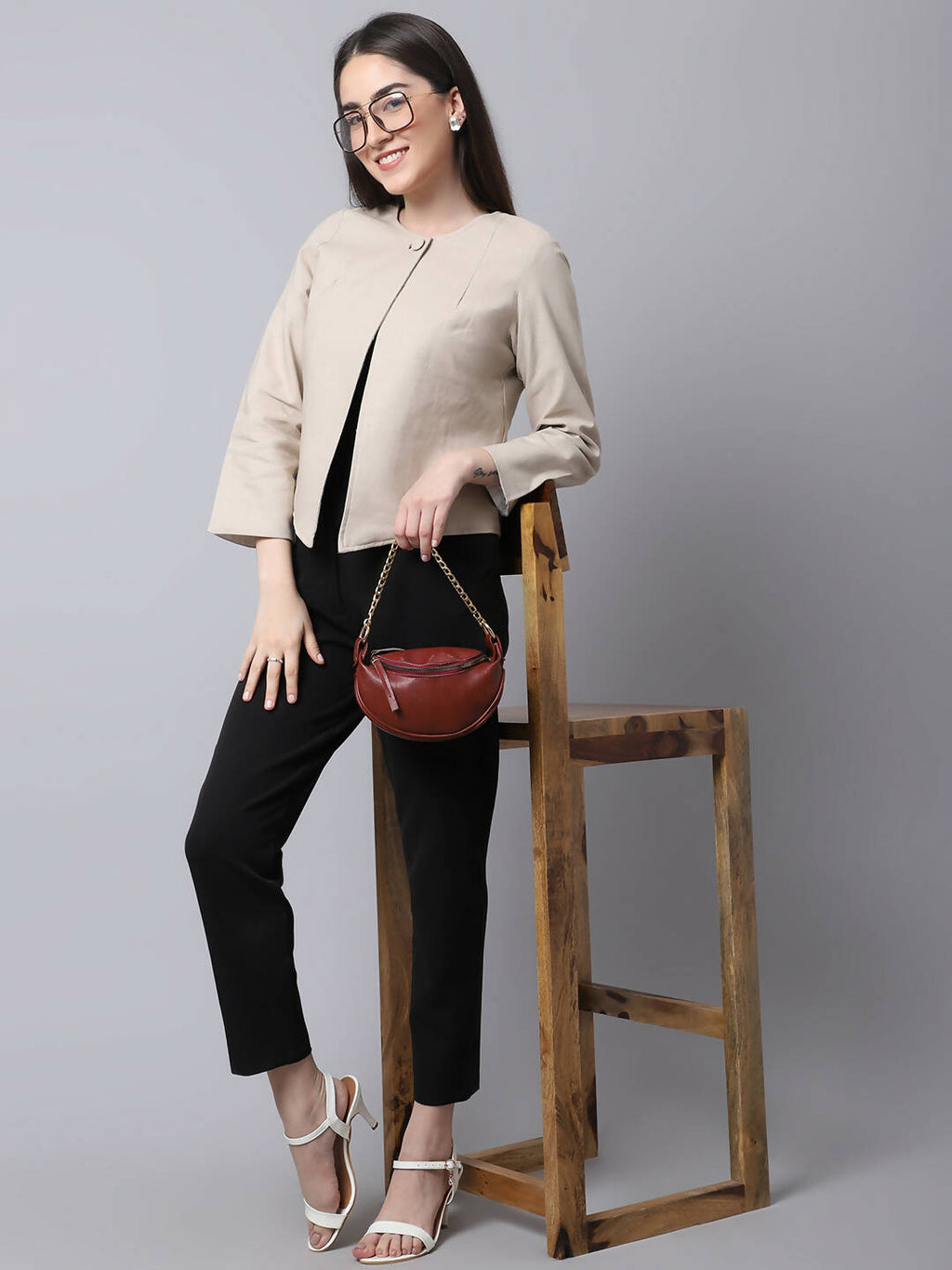 Even Apparels Cream Linen Cotton Open Front Statement Women's Jacket | Grocsy
