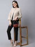 Even Apparels Cream Linen Cotton Open Front Statement Women's Jacket | Grocsy