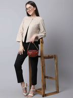 Even Apparels Cream Linen Cotton Open Front Statement Women's Jacket | Grocsy