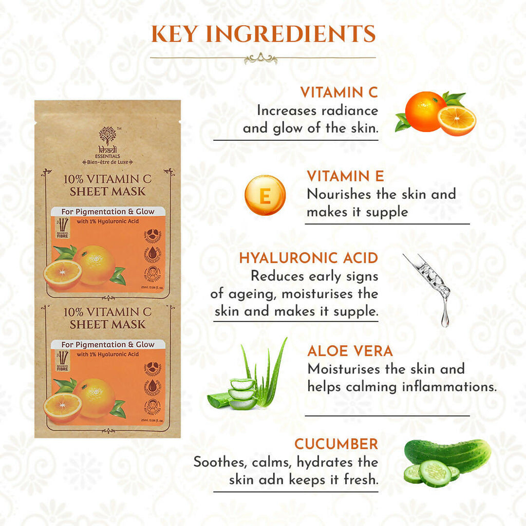 Khadi Essentials 10% Vitamin C Sheet Mask | Grocsy
