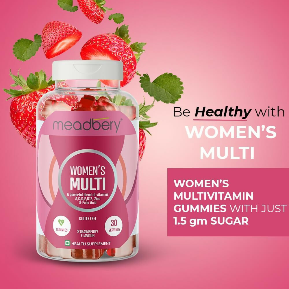 Meadbery Women's Multivitamin Gummies - Strawberry Flavour | Grocsy
