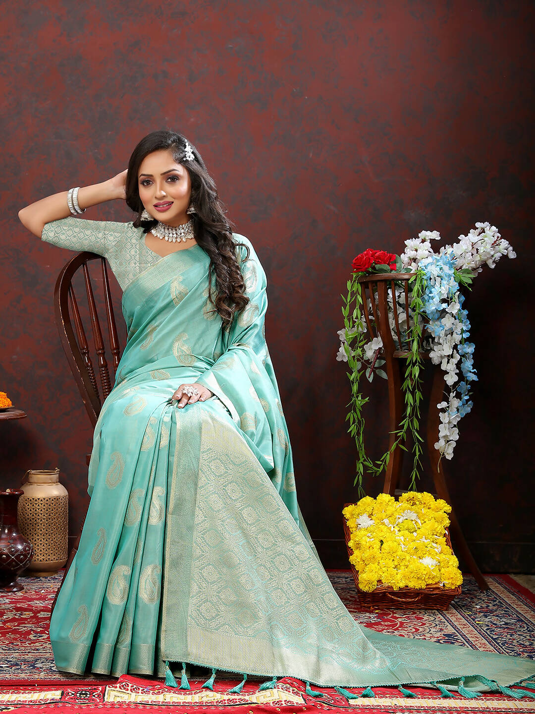 Lorenvalley Fashion Skyblue Cotton Woven Design with Zari Weaving Design Saree | Grocsy