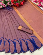 DEIANA'S Beautiful Designer Golden zari Soft Lichi Silk Saree - Blue | Grocsy