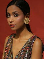 Oversized Round Kundan Studs- Ruby Raang | Grocsy