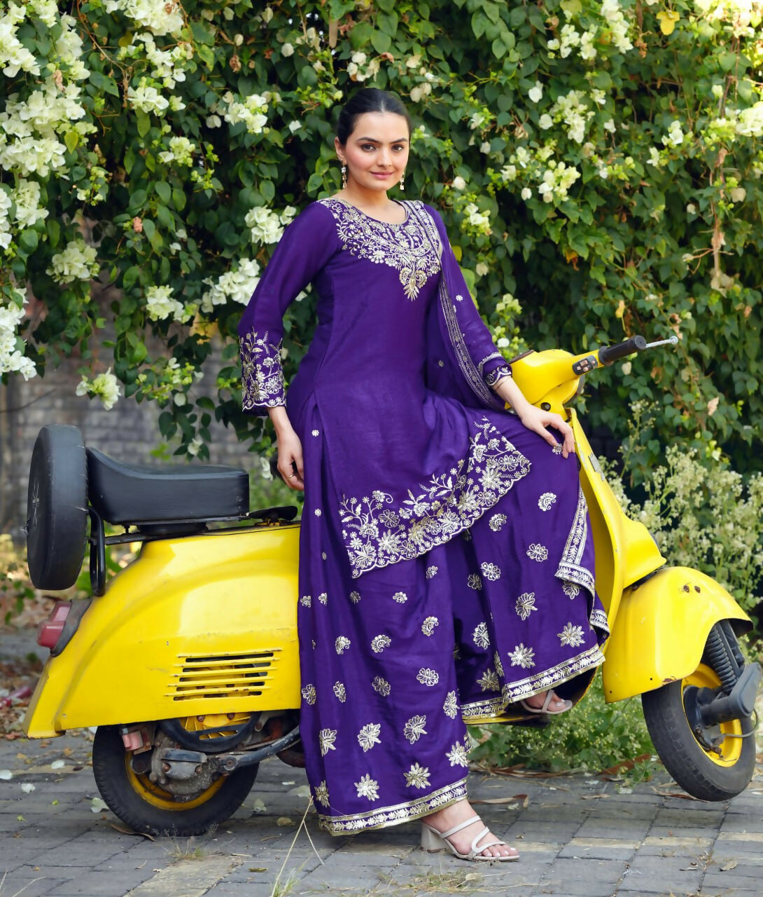 Joban Fashion Purple Georgette Embroidered Sharara Set | Grocsy