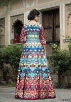 Wedding Designer Multi Soft Dola Silk Anarkali suit with Dupatta - Samanta | Grocsy