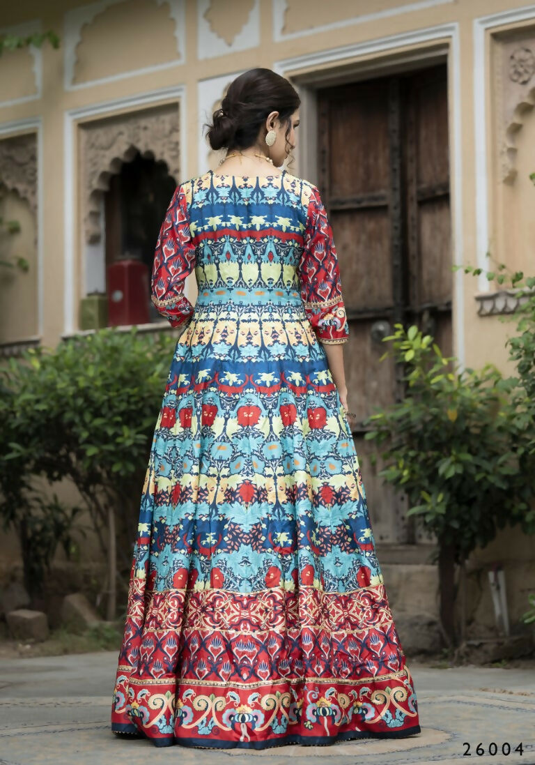 Wedding Designer Multi Soft Dola Silk Anarkali suit with Dupatta - Samanta | Grocsy
