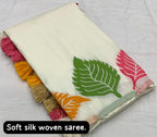 White Pure Silk Woven Design Saree with Unstitched Blouse - A2M | Grocsy