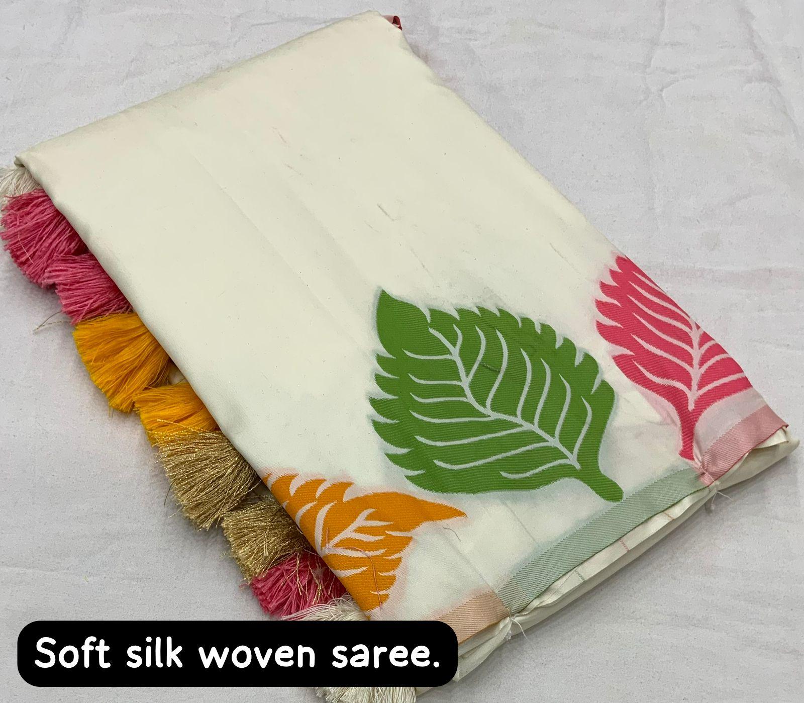 White Pure Silk Woven Design Saree with Unstitched Blouse - A2M | Grocsy