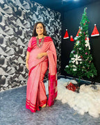 Very Much Indian Handloom Cotton Viscose Ilkal Saree Pink | Grocsy