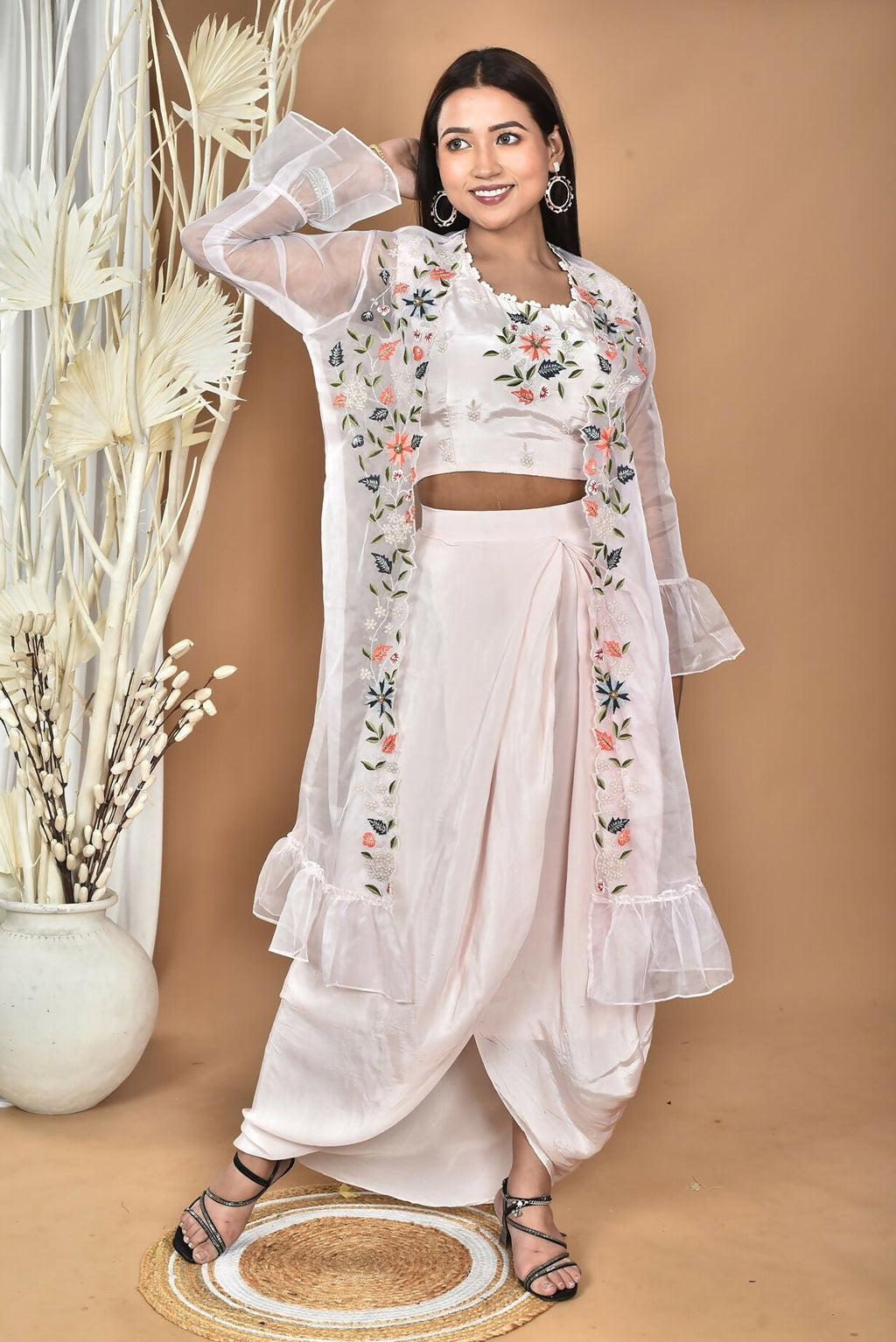 Morchari Women Hand Embroidery Crop Top-Light Pink | Grocsy