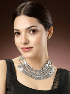 NVR Women's 3 Layered Artificial Beads German Silver Oxidised Necklace | Grocsy