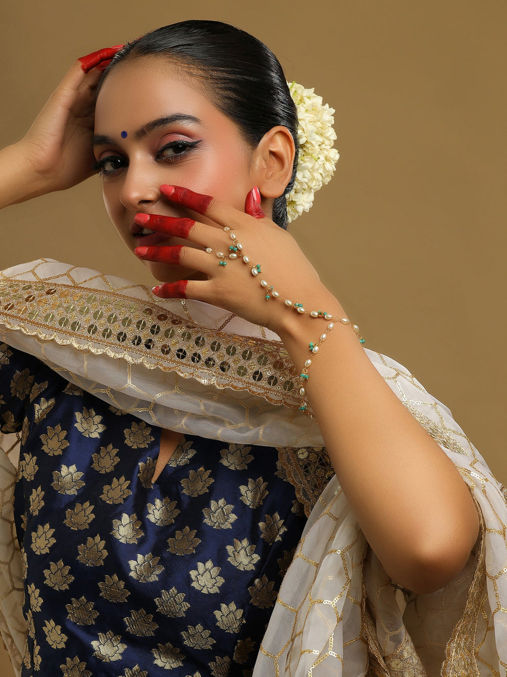 Ruby Raang Multi Pearl & Stone Haath Phool | Grocsy