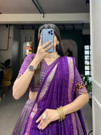 Vastranavya Floral Print With Foil Print Tussar Silk Lehenga with Unstitched Blouse - Purple | Grocsy
