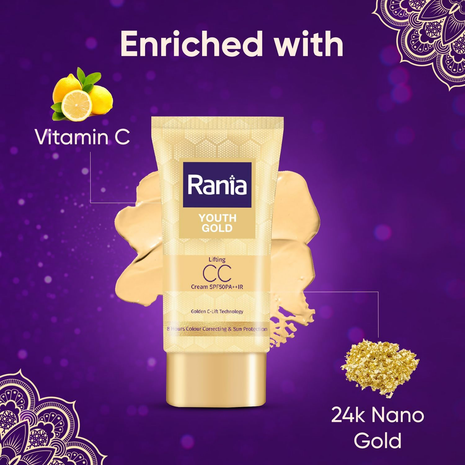 Rania CC Cream SPF50PA++IR with Vitamin C,24K Gold | Grocsy