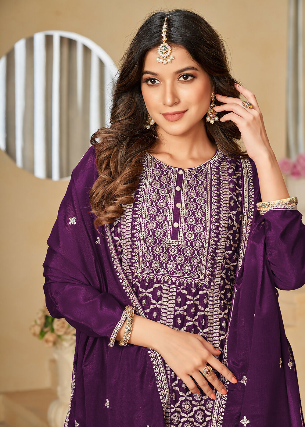 Chinnon Purple Embroidered Palazzo Salwar Suit - Emponline | Grocsy