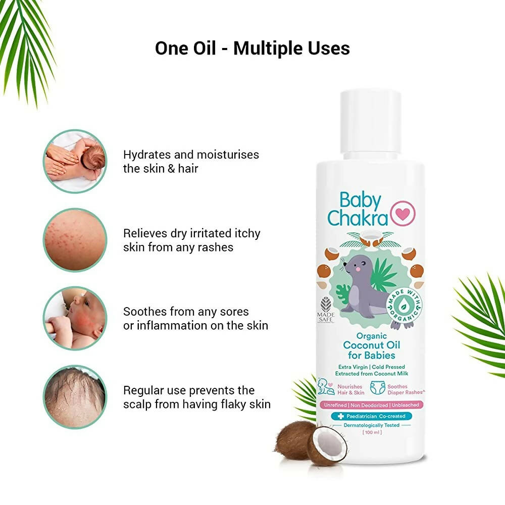 BabyChakra Organic Coconut Oil, Nourishes Hair & Skin, Soothes Diapers Rashes, Unrefined Non Deodorised & Unbleached | Grocsy