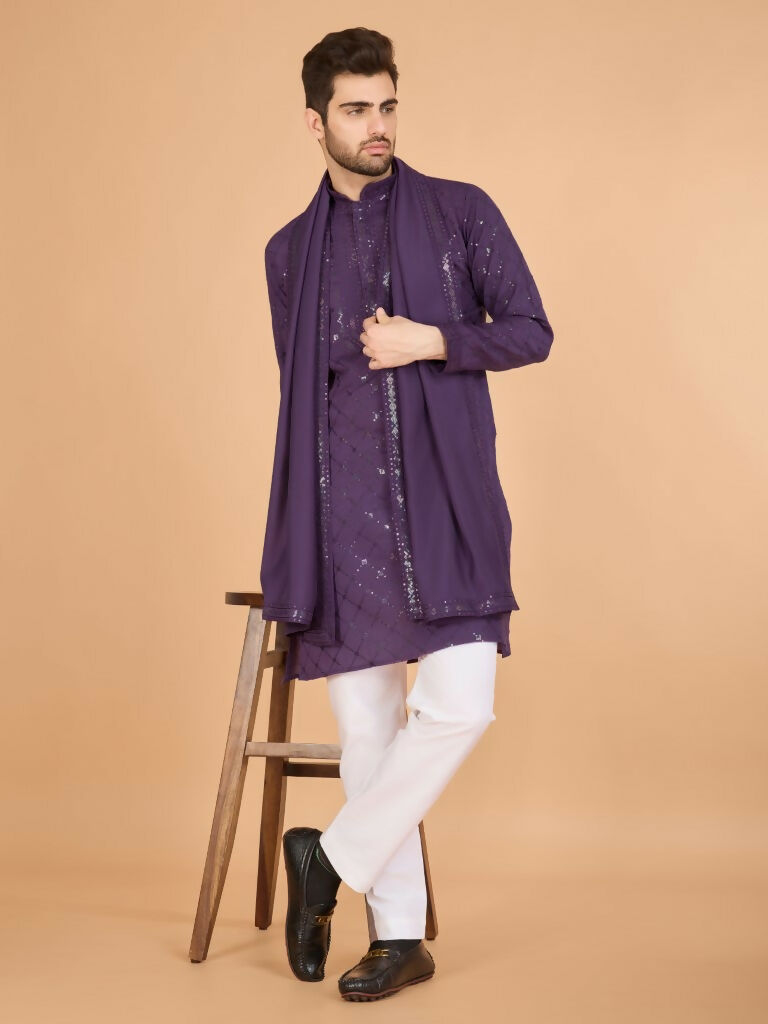 Vastranavya Dusty Purple Exclusive Festival Wear Viscose Silk Thread & Sequence Embroidered Work Kurta with Dupatta | Grocsy