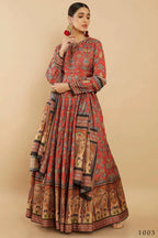 Women's Partywear Designer Red Soft Dola Silk Anarkali suit with Dupatta - Kalishta | Grocsy