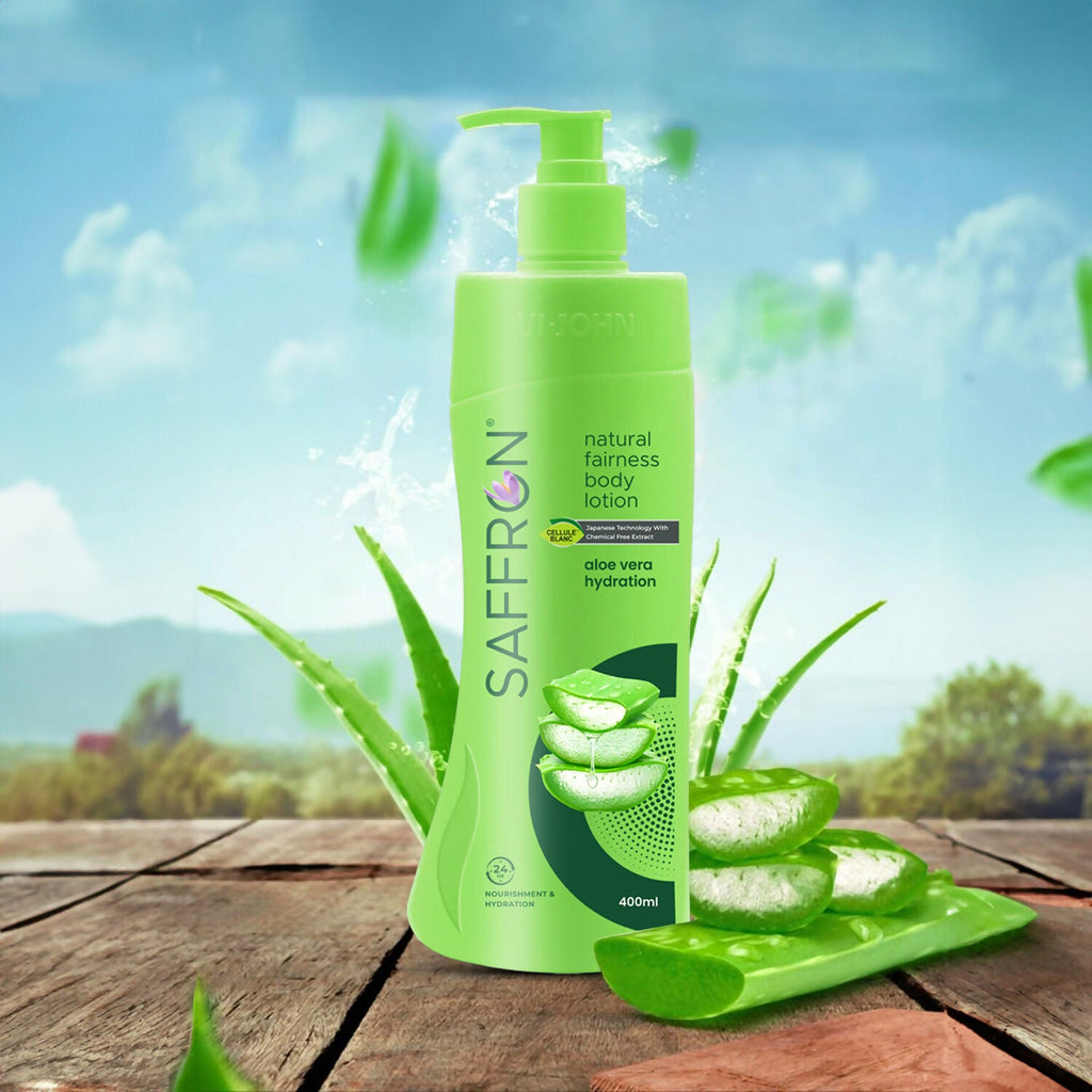 VI-JOHN Saffron Natural Fairness Body Lotion Aloe Vera Hydration For All Skin Types | Grocsy