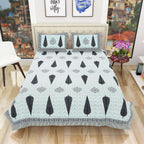 Queen Size 90x108 Inches Jaipuri Sanganeri Print Flat Bed Sheet Bedspread with 2 Pillowcases | Grocsy