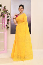 Piyari Fashion Women's Yellow Embellished Cotton Blend Jamdani Saree | Grocsy