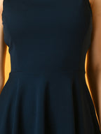 Myshka Women's Navy Blue Solid Party Dress | Grocsy