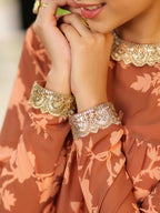 Janasya Brown Georgette Floral Kurta, Bottom & Inner | Grocsy