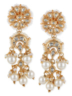 Gold-Toned White Pearl Beaded Contemporary Gold-Polished Jhumkas Earrings - Ruby Raang