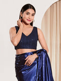 Joban Fashion Navy Blue Sequin Padded Blouse With V Neck Sleeveless | Grocsy