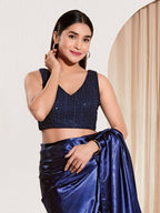 Joban Fashion Navy Blue Sequin Padded Blouse With V Neck Sleeveless | Grocsy