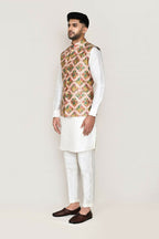 Joban Fashion White Colored Art Silk Fabric Kurta, Jacket With Straight Fit Pant | Grocsy