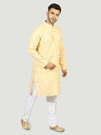 Uri And Mackenzie Mens Casual Cotton Blend kurta Pajama Set (Light Yellow) | Grocsy