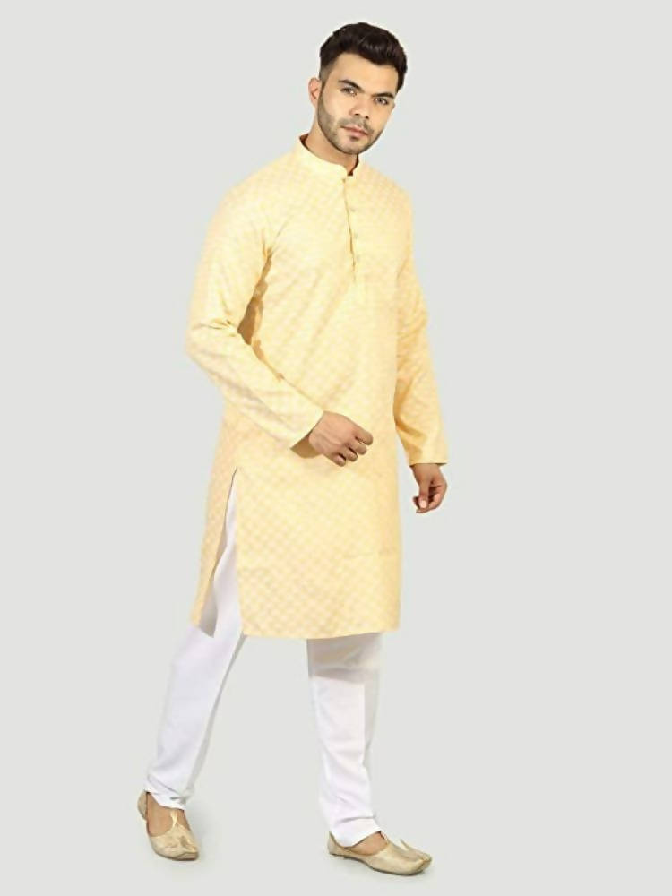 Uri And Mackenzie Mens Casual Cotton Blend kurta Pajama Set (Light Yellow) | Grocsy