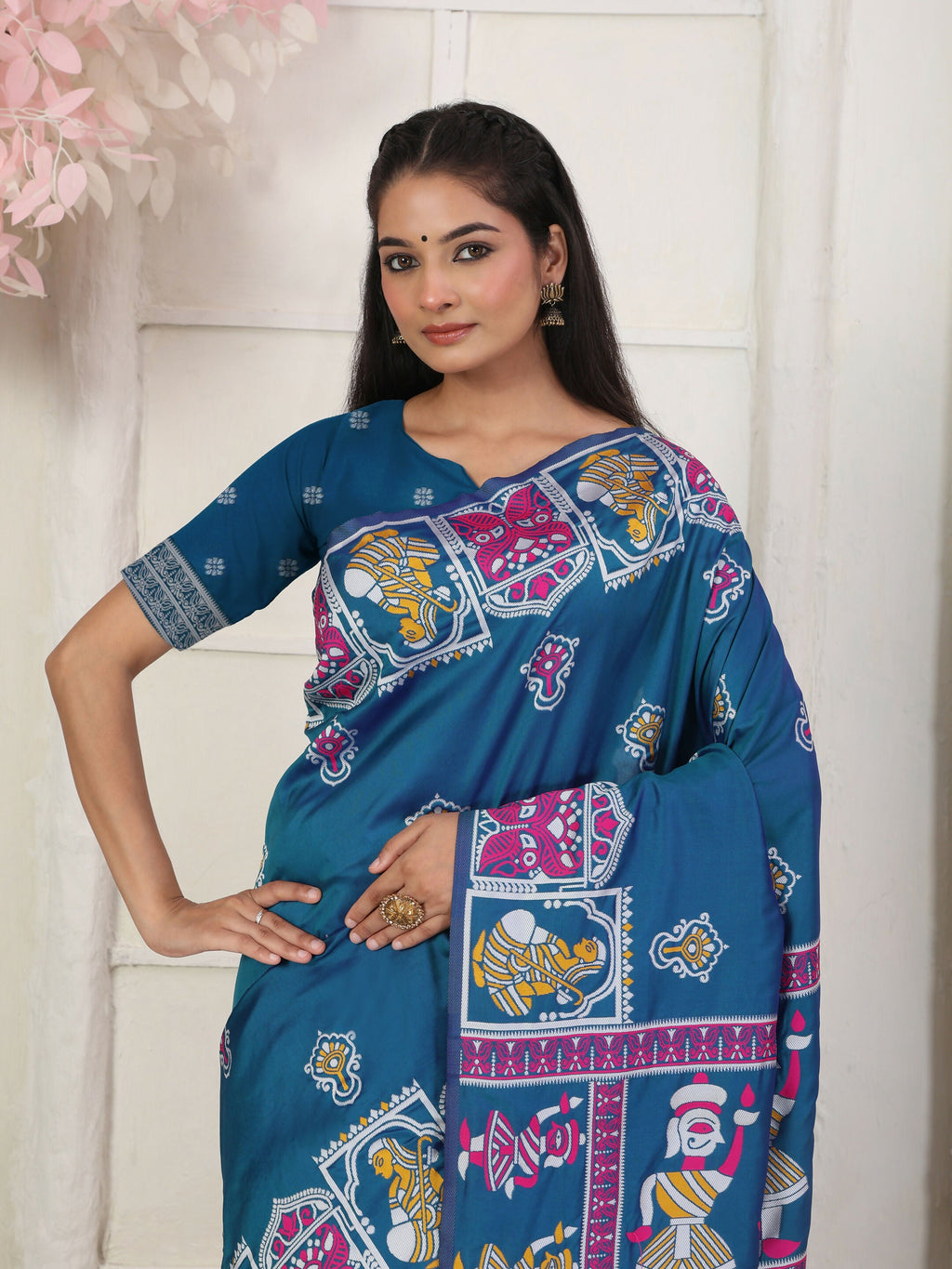 Shree Shyam Fashion Silk Blend Teal Blue Saree | Grocsy