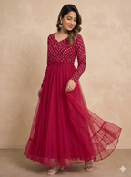 Teeya Creation Women's Pink Bandhani Print Anarkali Gown | Grocsy