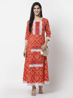 Myshka Women's Pure Cotton Round Neck Printed 3/4 Sleeve Dress | Grocsy
