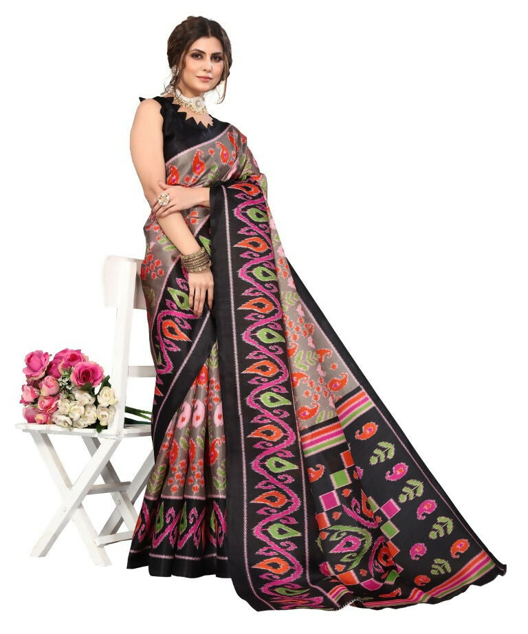 Vamika Black Printed Art Silk Saree | Grocsy