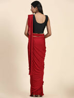 Red Imported Fabric Plain Ready to wear Saree with stitched Blouse - Vrinda | Grocsy