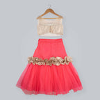 Pink Cow Fashions Golden & Pink Ghagra Choli With Frill | Grocsy