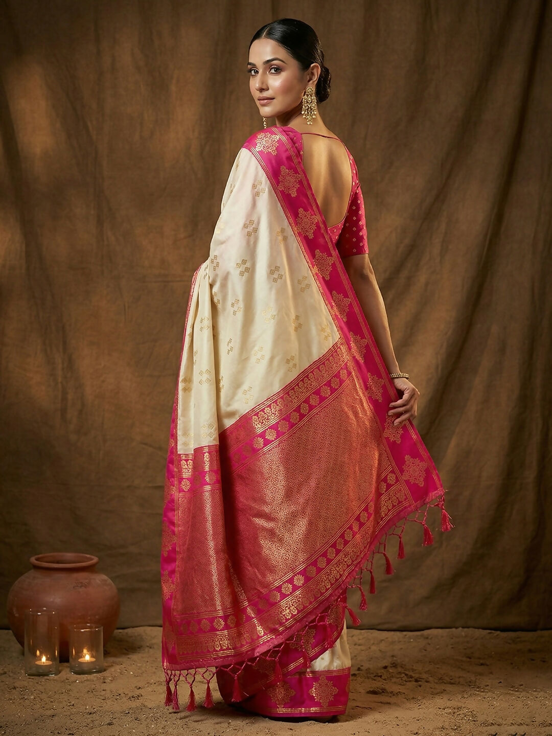 Shree Shyam Fashion Cream Soft Silk Saree | Grocsy