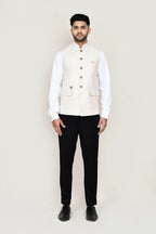Joban Fashion White Colored Art Silk Fabric Kurta, Jacket With Straight Fit Pant | Grocsy