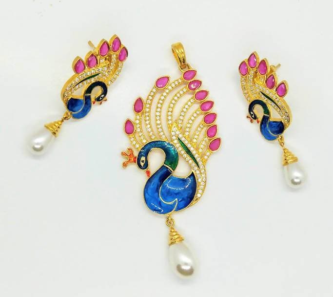 AD Ruby Peacock Pendant Set | Grocsy