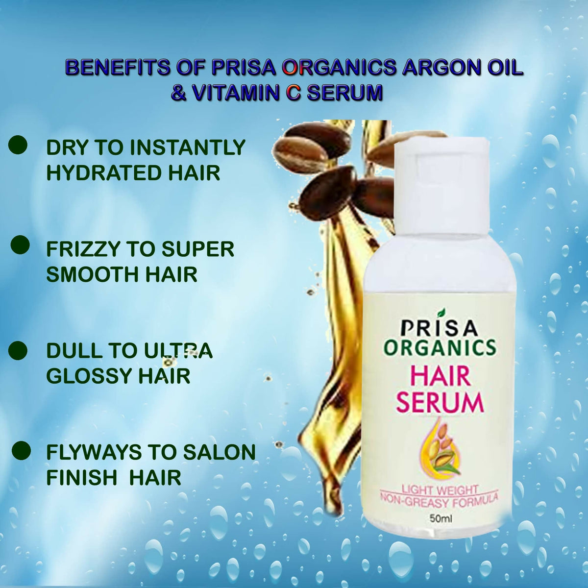 Prisa Organics Hair Serum With Argan Oil & Vitamin E - Promotes Hair Growth, Prevents Hair Loss and Thinning | Grocsy