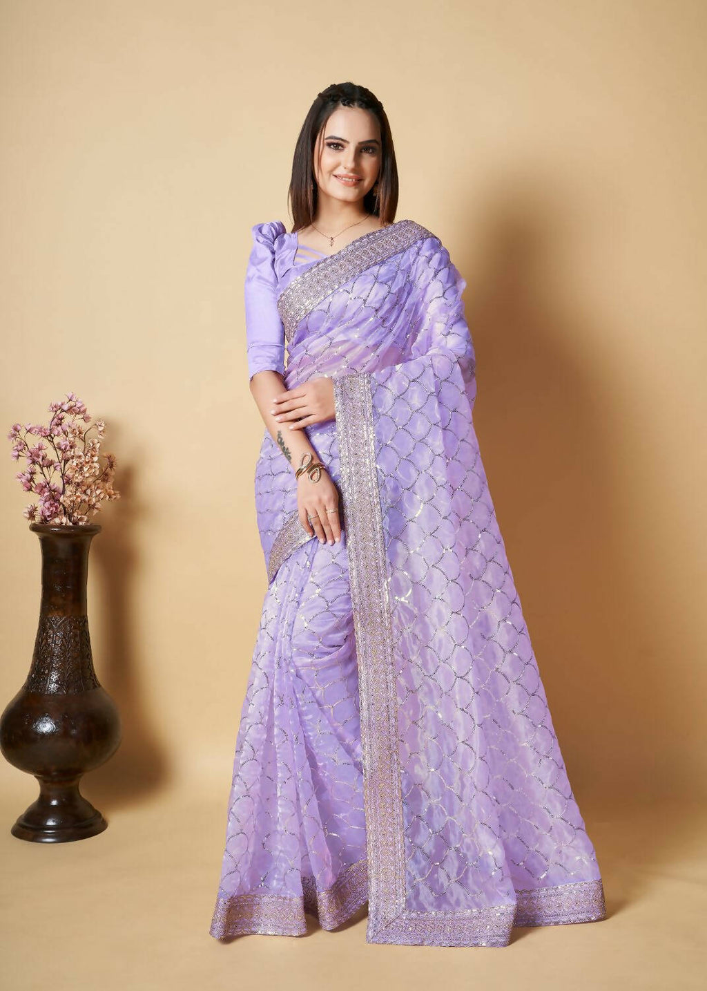 Vamsee Blue Organza Saree | Grocsy