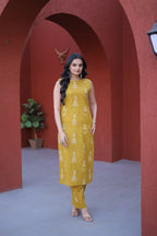 Teeya Creation Womens New Trendy Summer War Printed Cotton Gown Set-Yellow | Grocsy