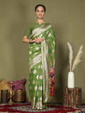 Shree Shyam Fashion Linen Cotton Green Saree | Grocsy