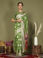 Shree Shyam Fashion Linen Cotton Green Saree | Grocsy