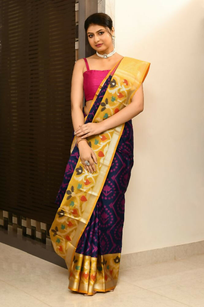 Joban Fashion Multicolor Saree Kataan Ikkat | Grocsy